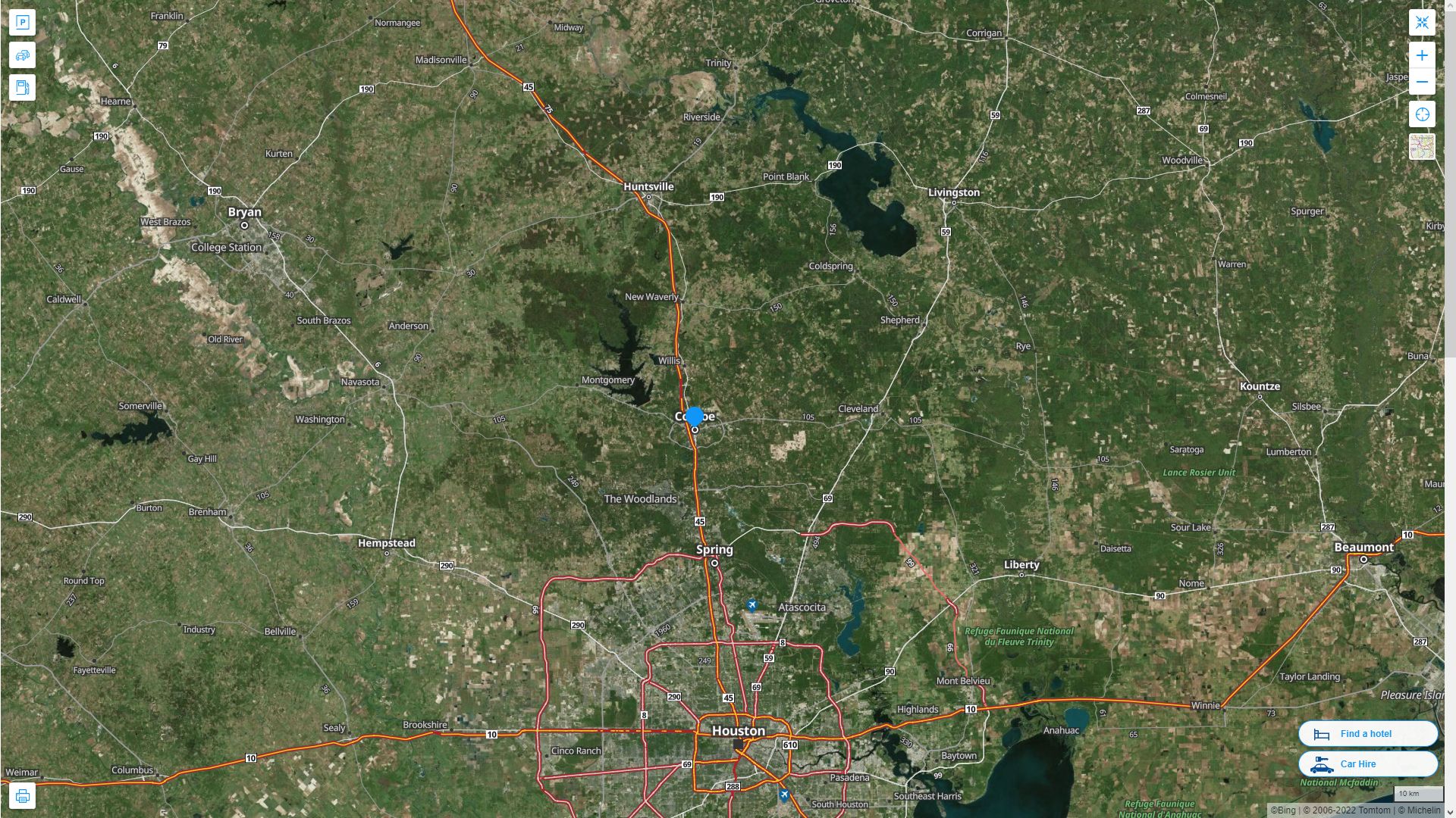 Conroe Texas Highway and Road Map with Satellite View